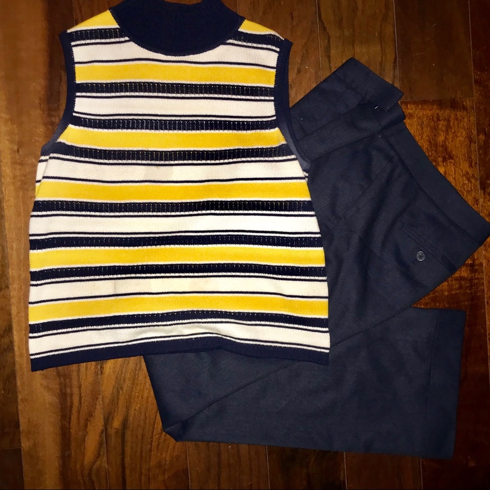 St. John Sport yellow blue white striped top S